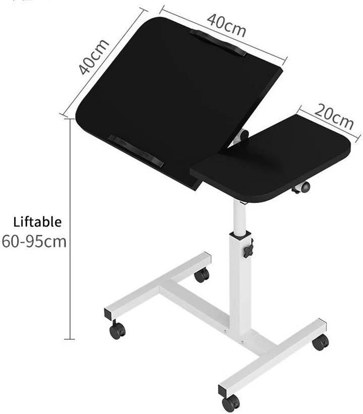 Height Adjustable Side Table with Wheels – Laptop Stand, Bed & Overbed Table for Living Room & Bedroom