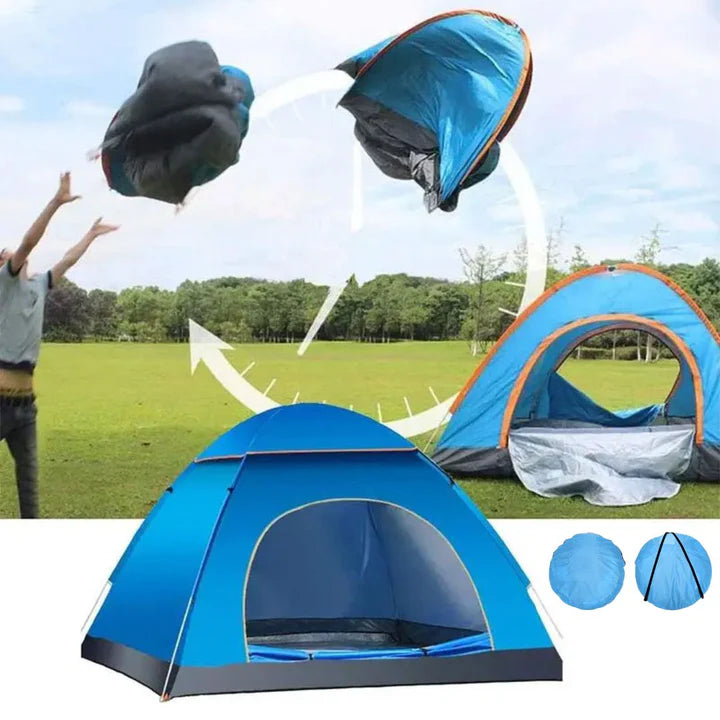 Automatic Pop-Up Tent – Double Door, Single Layer, Waterproof & Windproof for Outdoor Camping with Carry Bag – Green