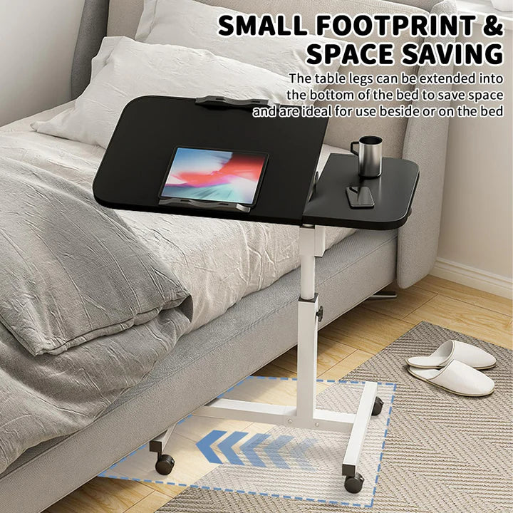 Height Adjustable Side Table with Wheels – Laptop Stand, Bed & Overbed Table for Living Room & Bedroom