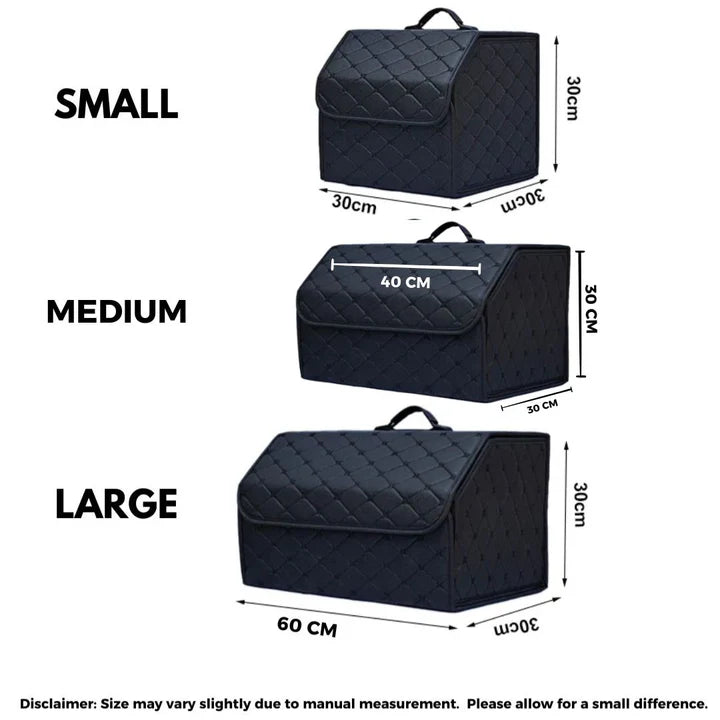 Large Capacity Multipurpose Tools Storage Bag, Car Trunk Organizer Box, Foldable Leather for Emergency