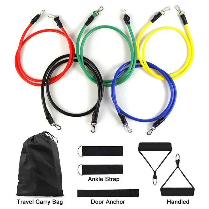 11Pcs Resistance Bands Set Elastic Tube Bands Door Anchor Ankle Straps Cushioned Handles with Carry Bags for Home Gym