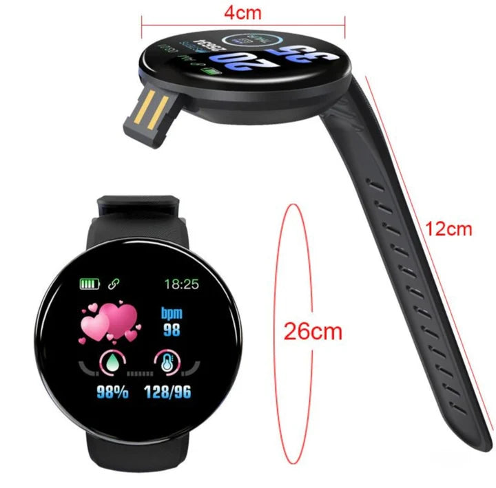 D18 Smart Watch Touch Screen, Heart Rate, Blood Oxygen, Blood Pressure, Compatible with Android and iOS