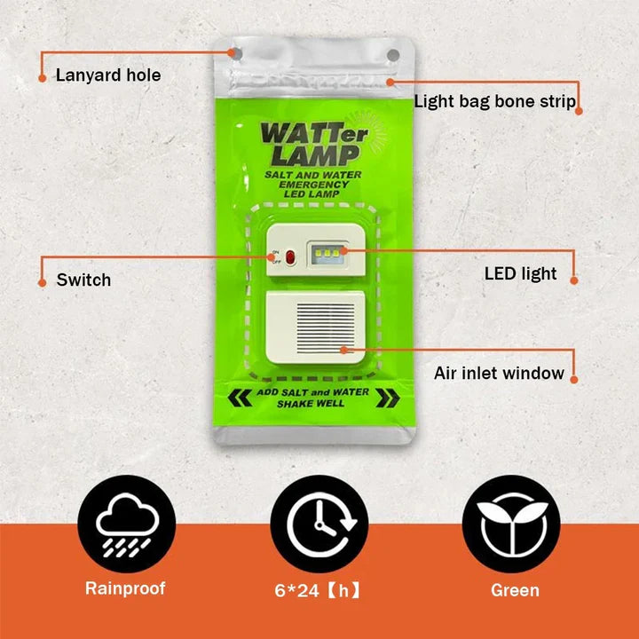 Portable Salt Water LED Lamp for Camping, Hiking & Emergencies