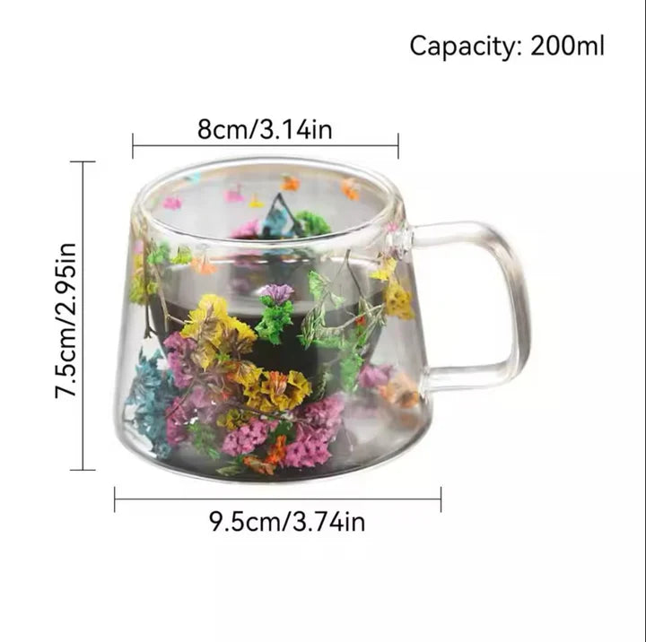 Flowered Double Glass Mug