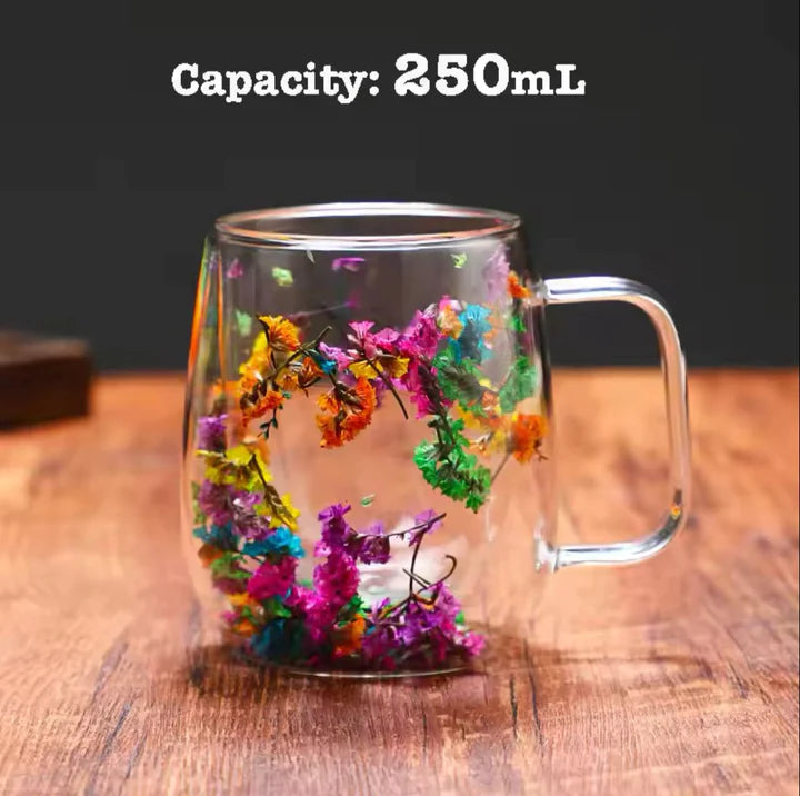 Flowered Double Glass Mug