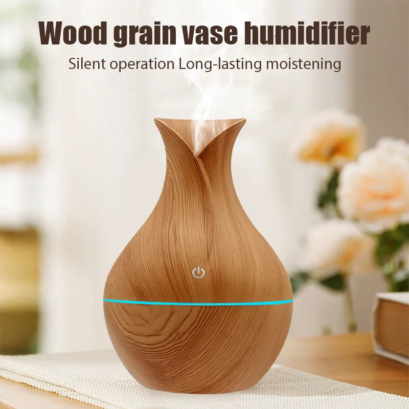 Wood Vase Rechargeable Ultrasonic Mute Colorful Humidifier Spray