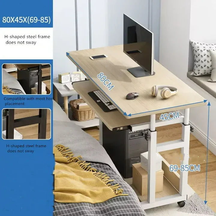 Large Lifetable Bedside Study Computer Desk with Lower Storage Rack with Wheels Removable Table